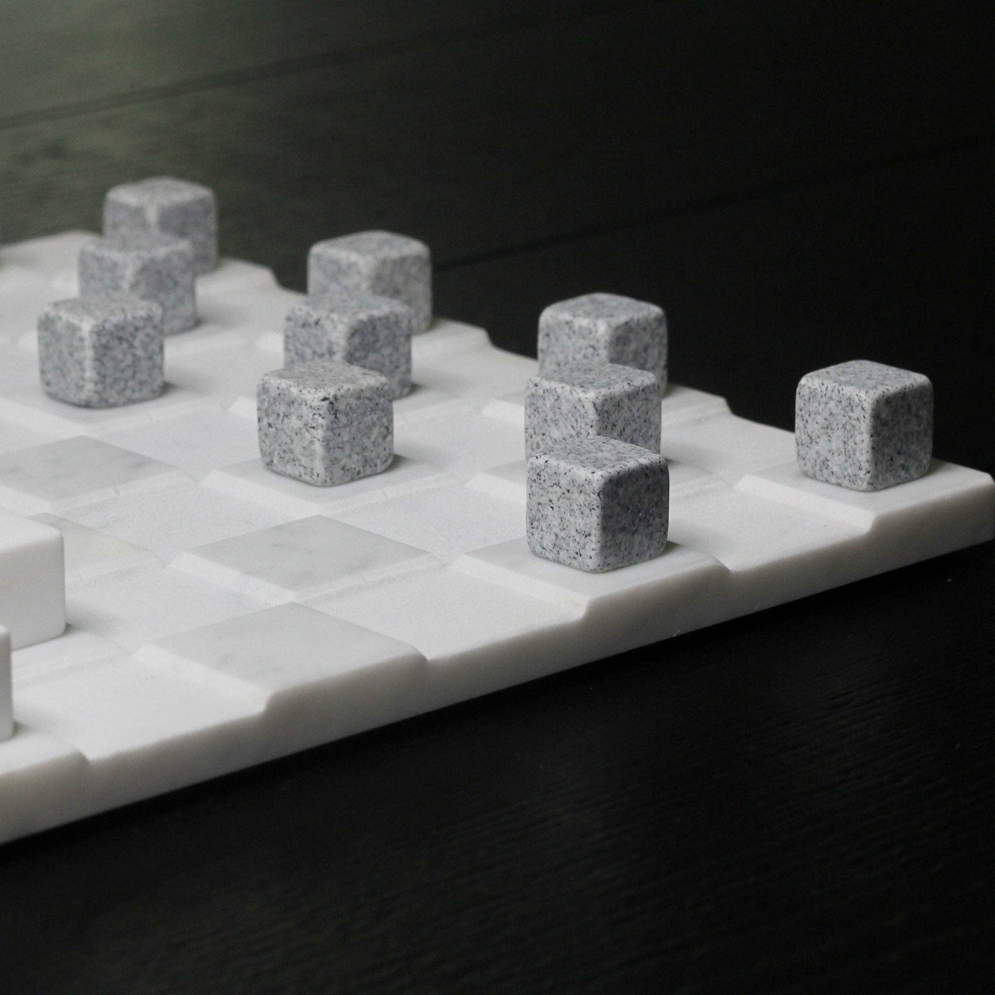 White Carrara Marble Checkers Set