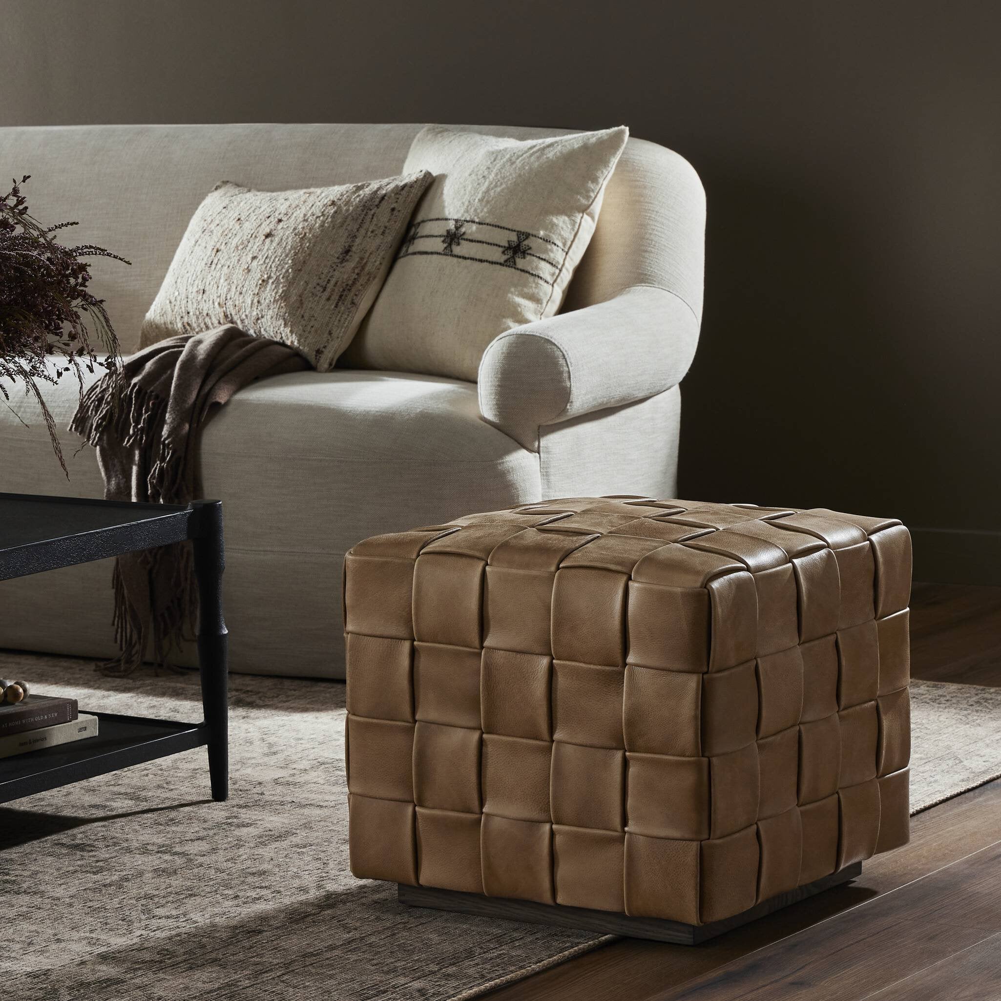 Hand-Woven Leather Ottoman