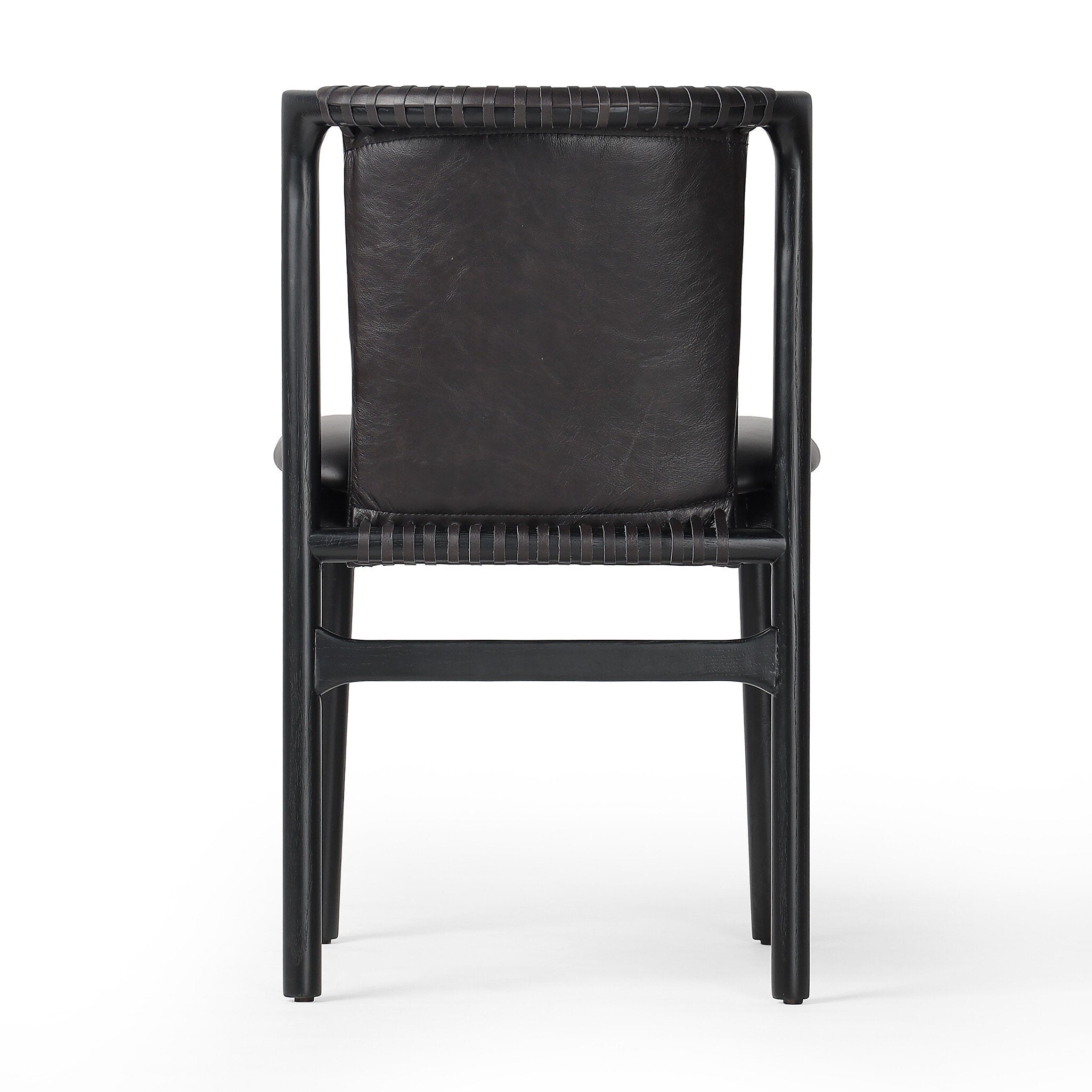 Distressed Top-Grain Black Leather Dining Chair