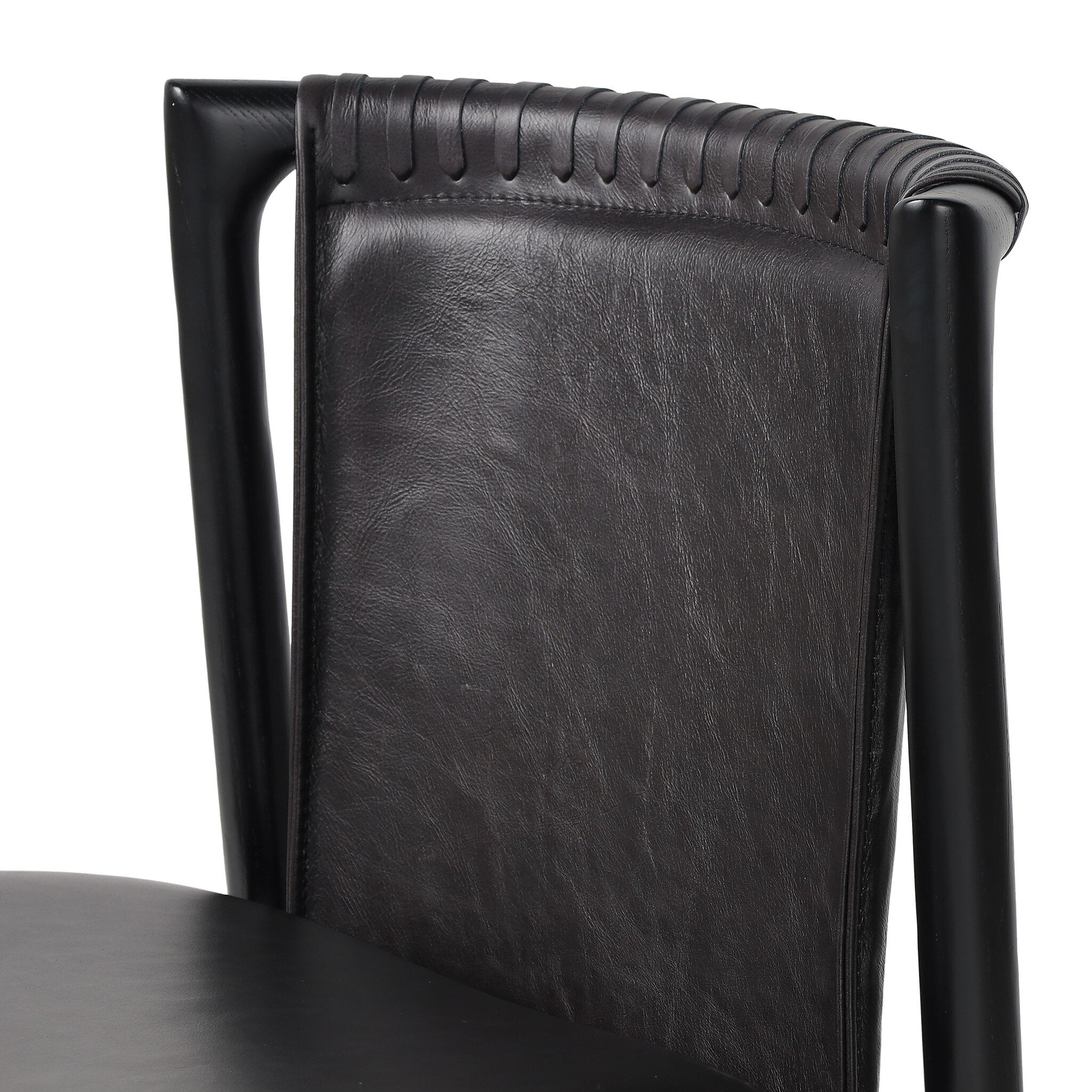 Distressed Top-Grain Black Leather Dining Chair