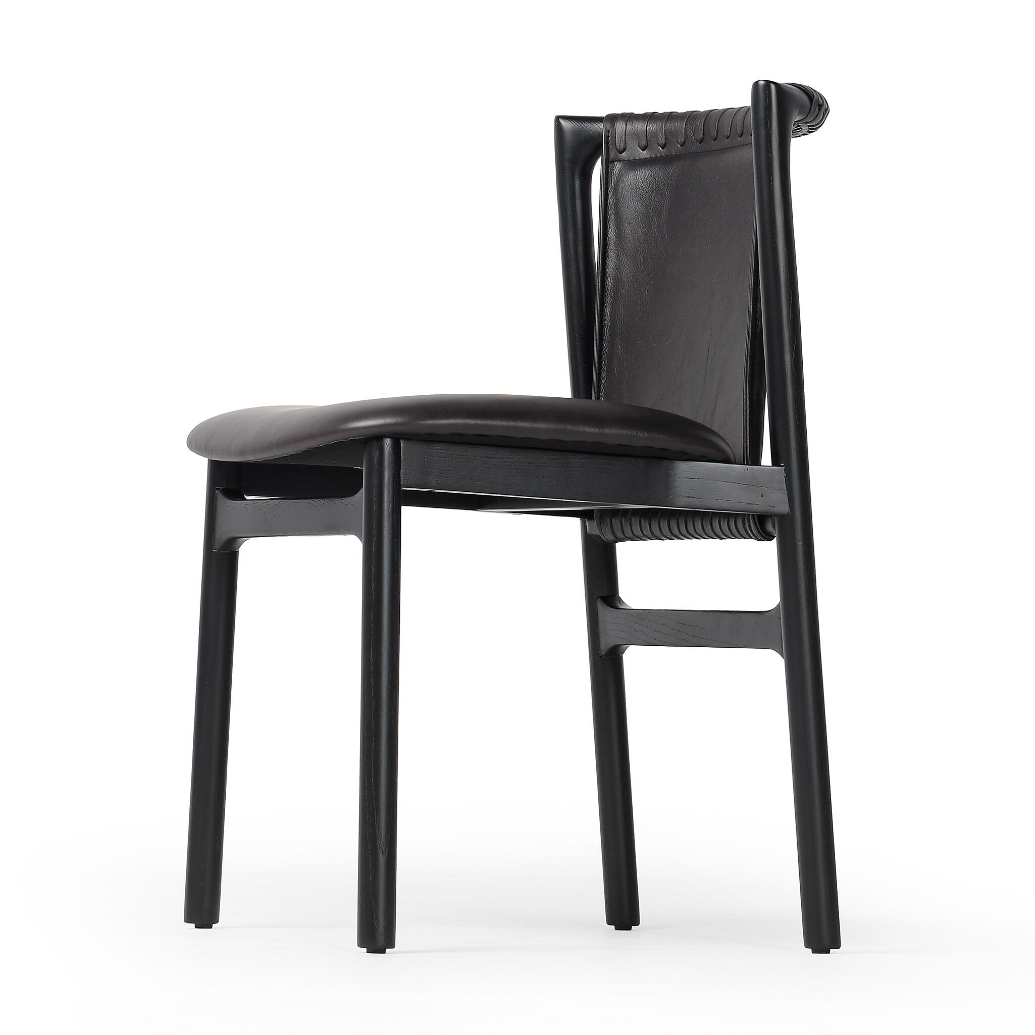Distressed Top-Grain Black Leather Dining Chair