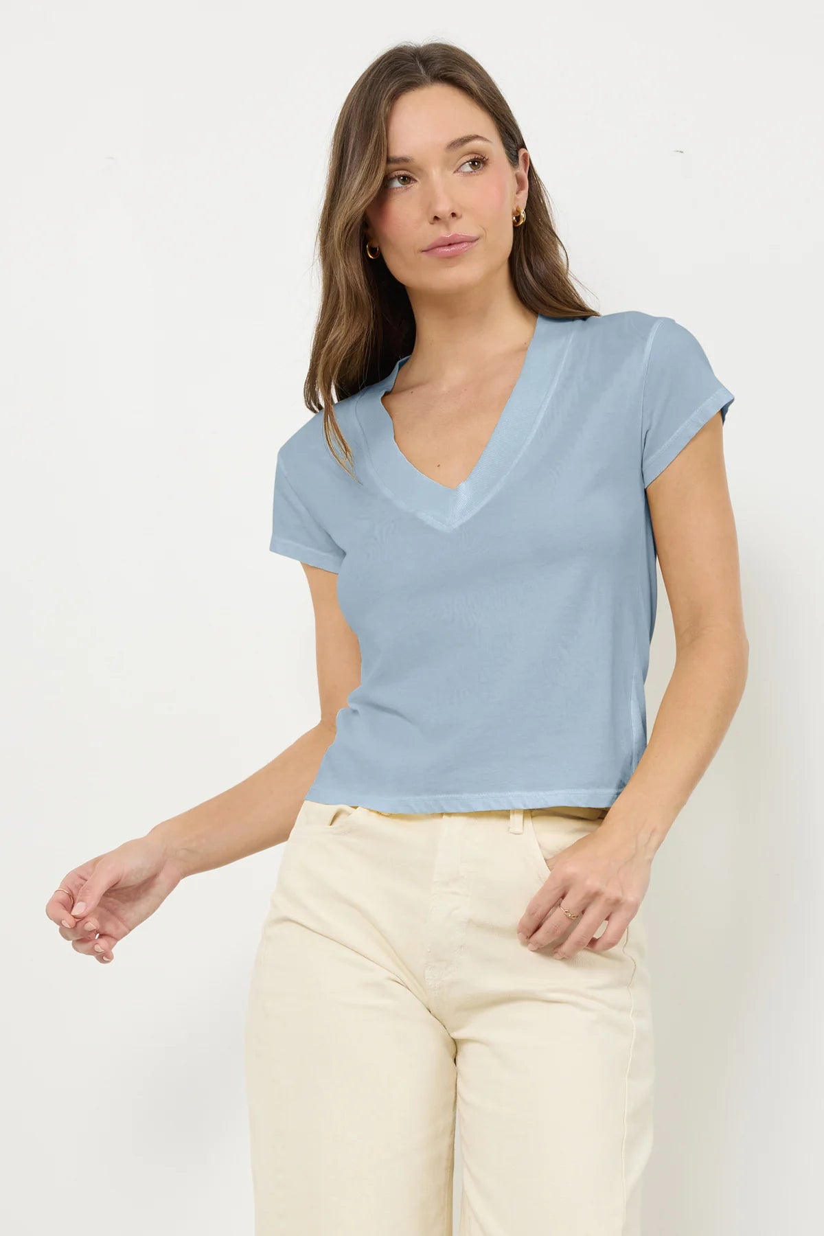 Suri Organic Deep V Cap Sleeve Tee