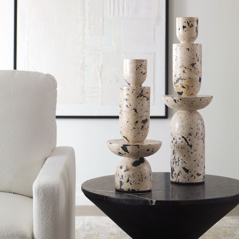 White & Black Limestone Tower Sculpures, S/2