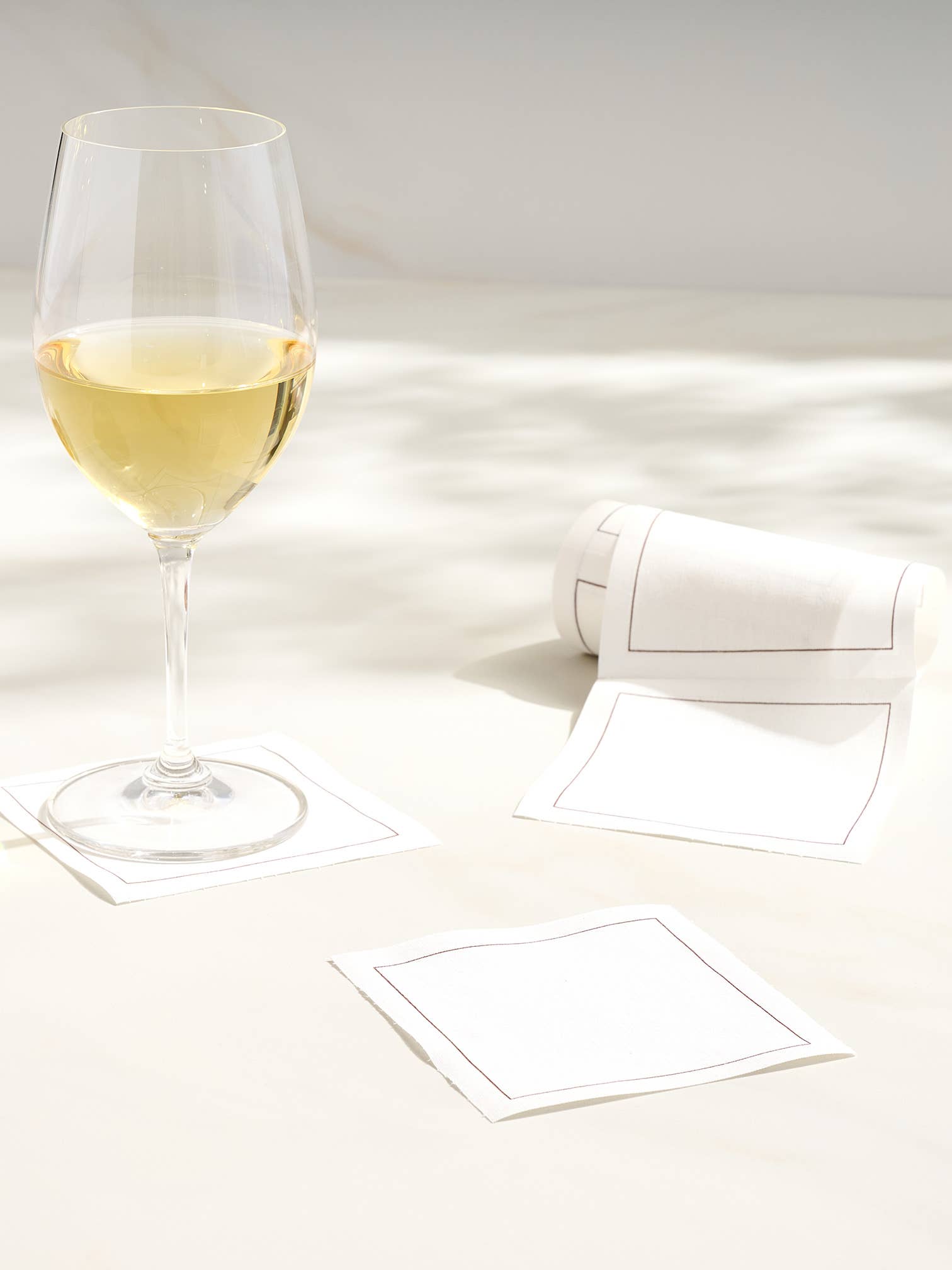 Solid White Rabbit Cocktail Napkin Gold Border