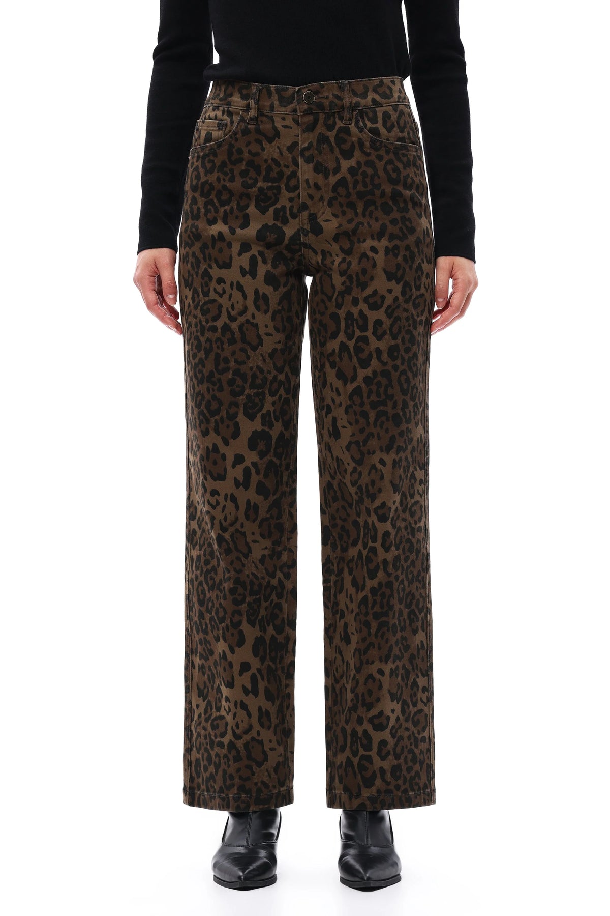 High Rise Leopard Print Straight Leg Pants