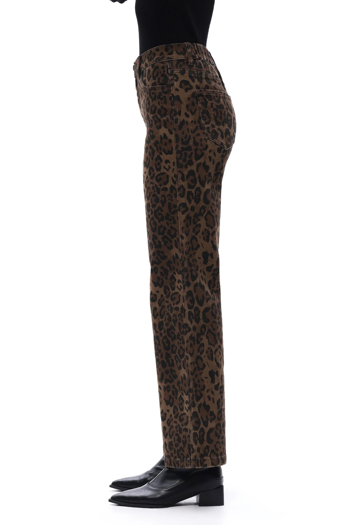 High Rise Leopard Print Straight Leg Pants
