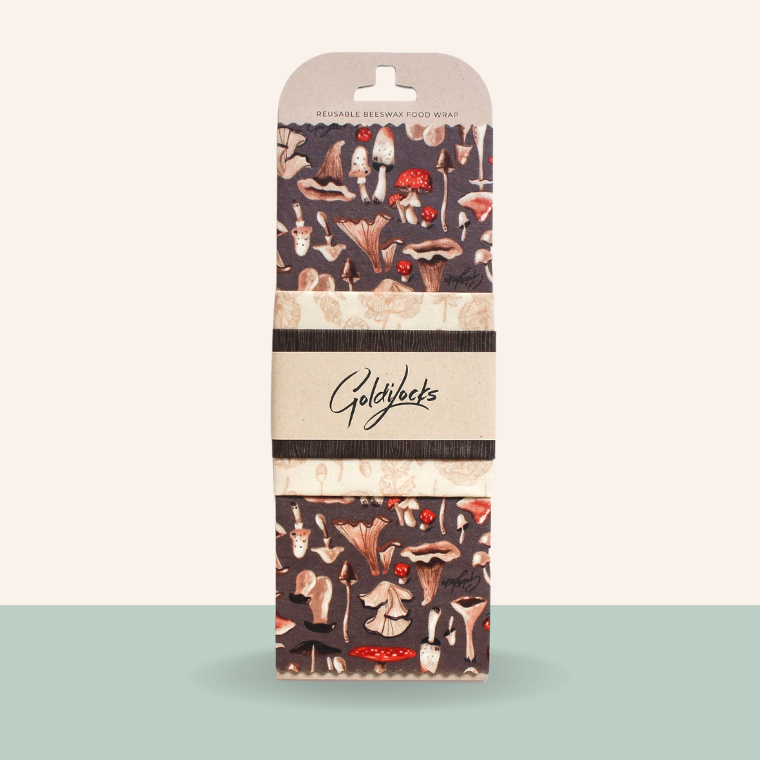 Mushrooms Reusable Beeswax Food Wraps S/3