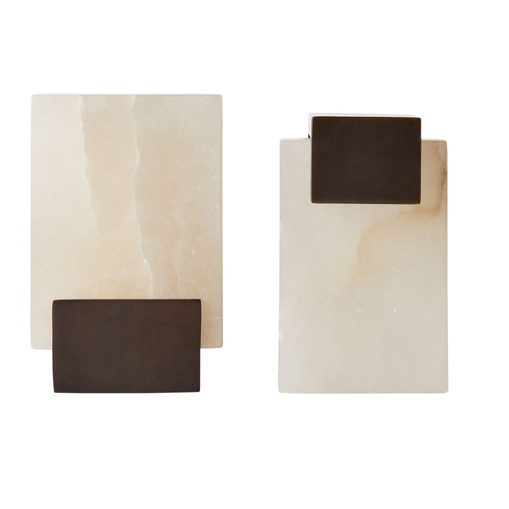 White Alabaster & Bronze Bookends, S/2
