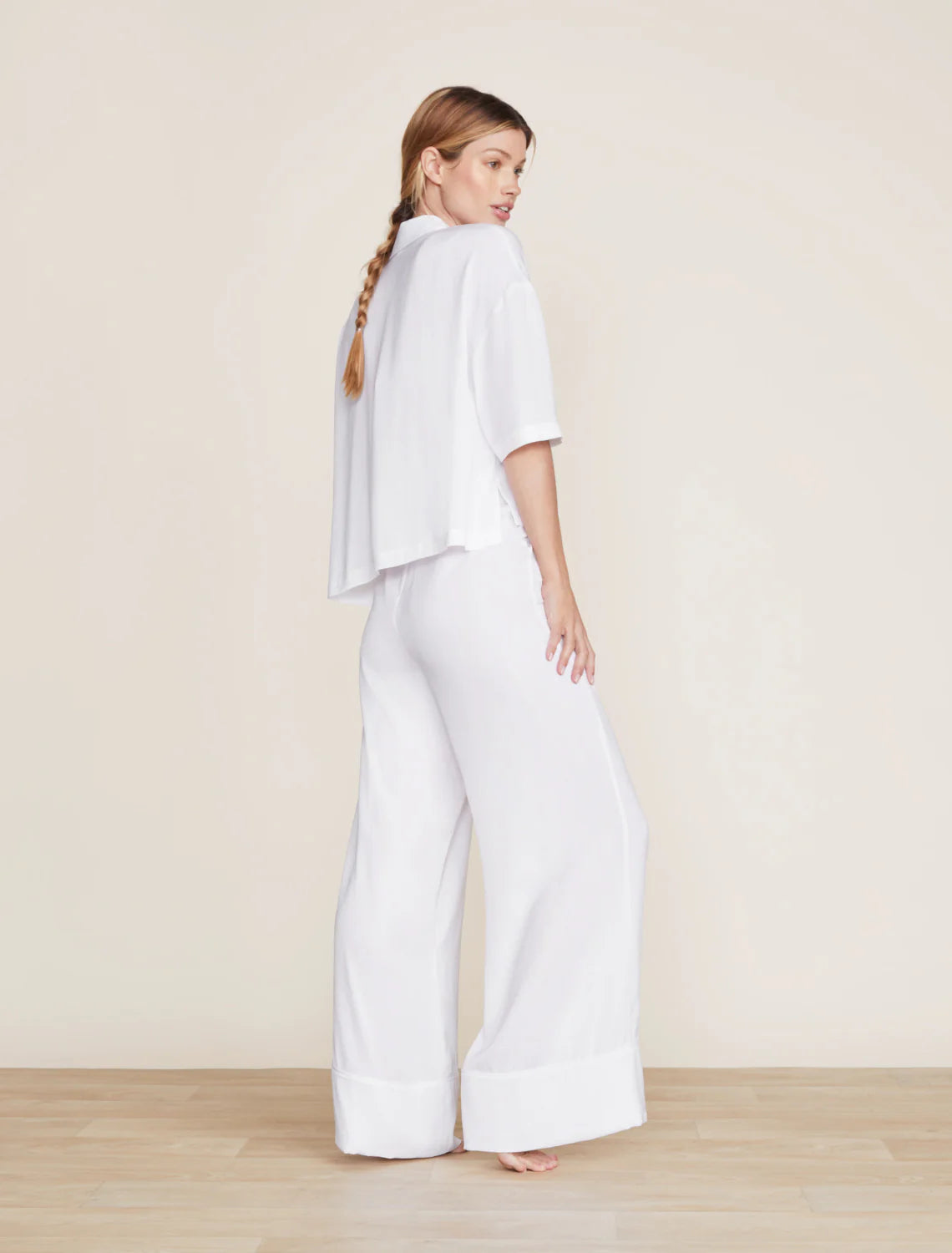 Washed Satin Piped Wide Leg Pant