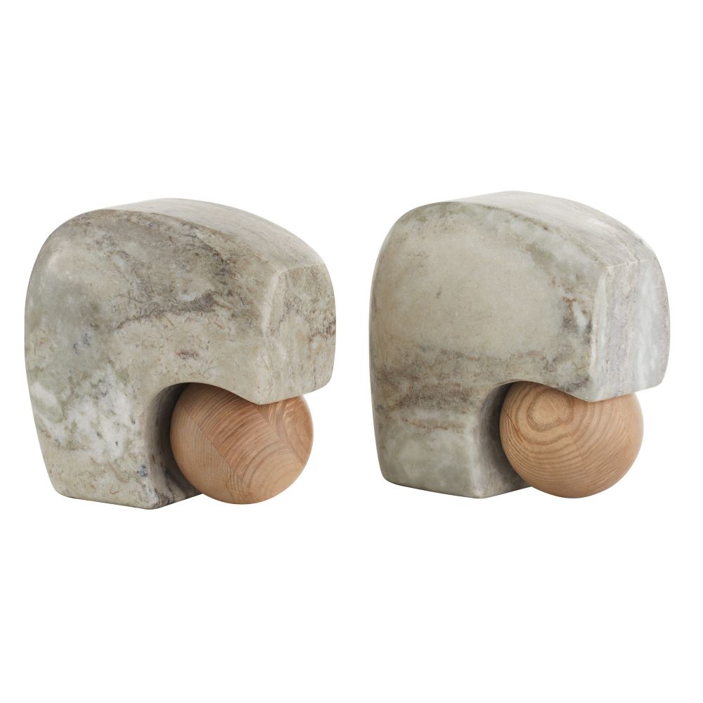 Grey Marble & Oak Sphere Bookends, S/2