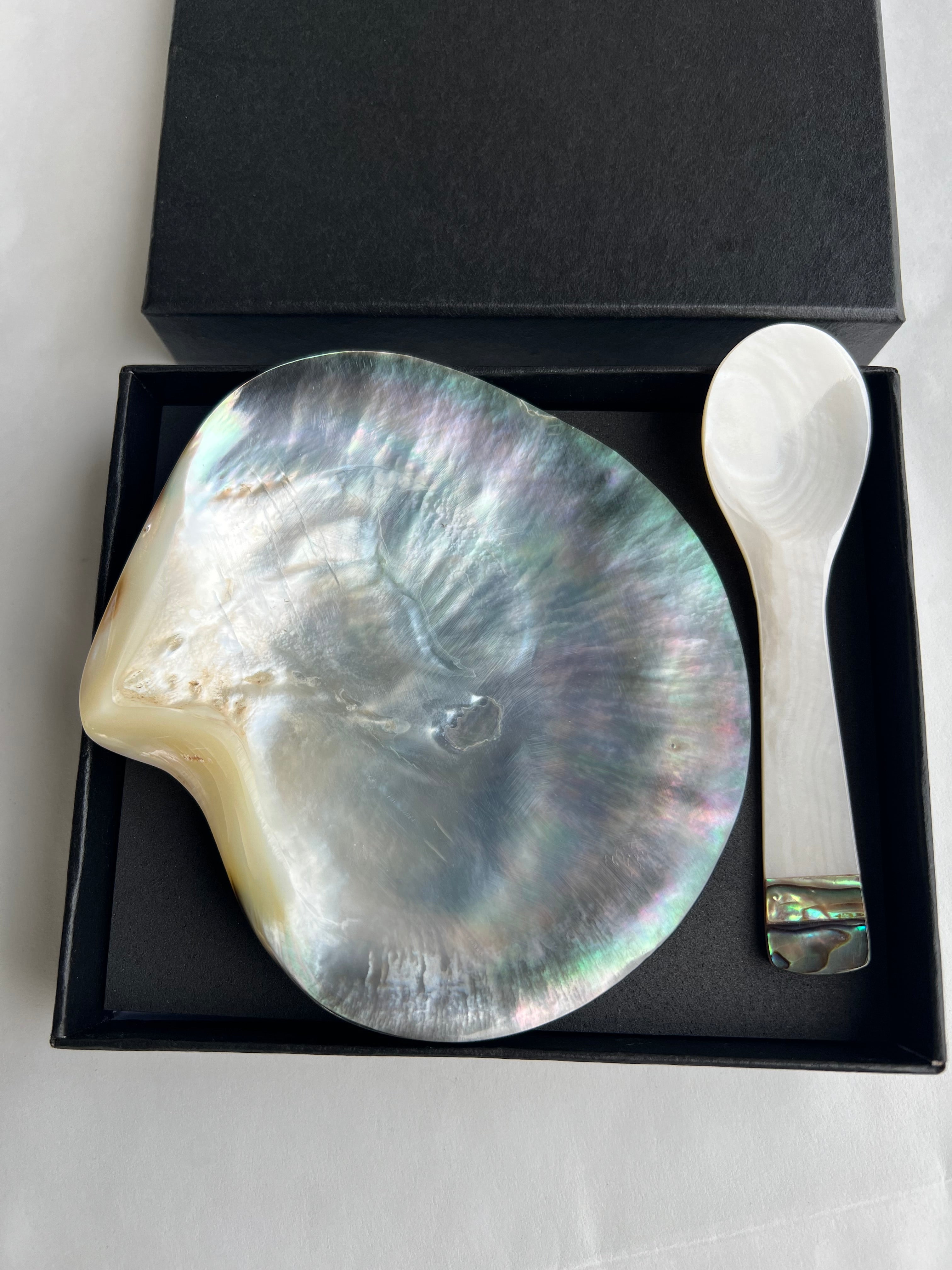 Gift Box Mother of Pearl Caviar Spoon & Plate, Gray