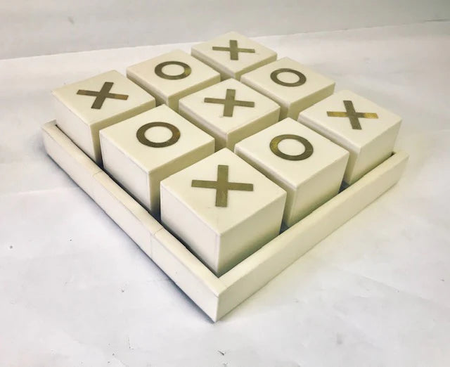 Bone & Brass Inlay Tic Tac Toe