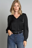Pleated Sleeve V-Neck Top