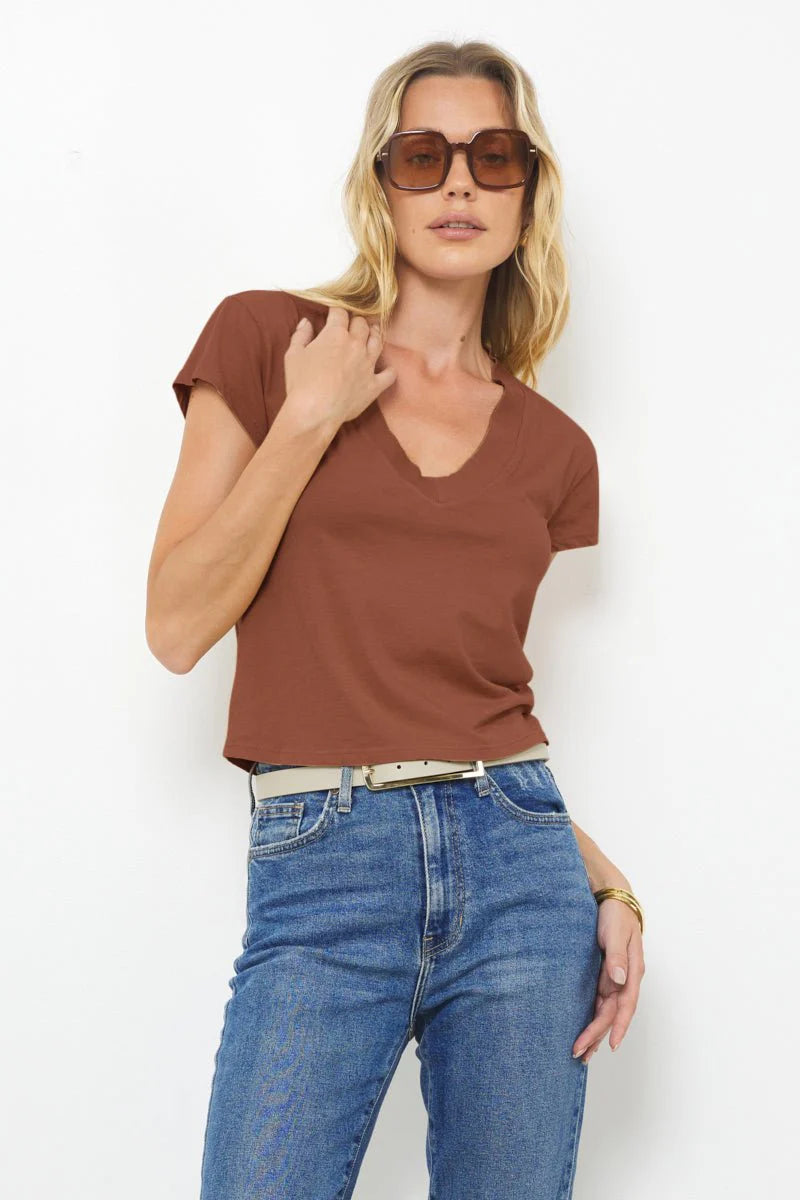 Suri Organic Deep V Cap Sleeve Tee