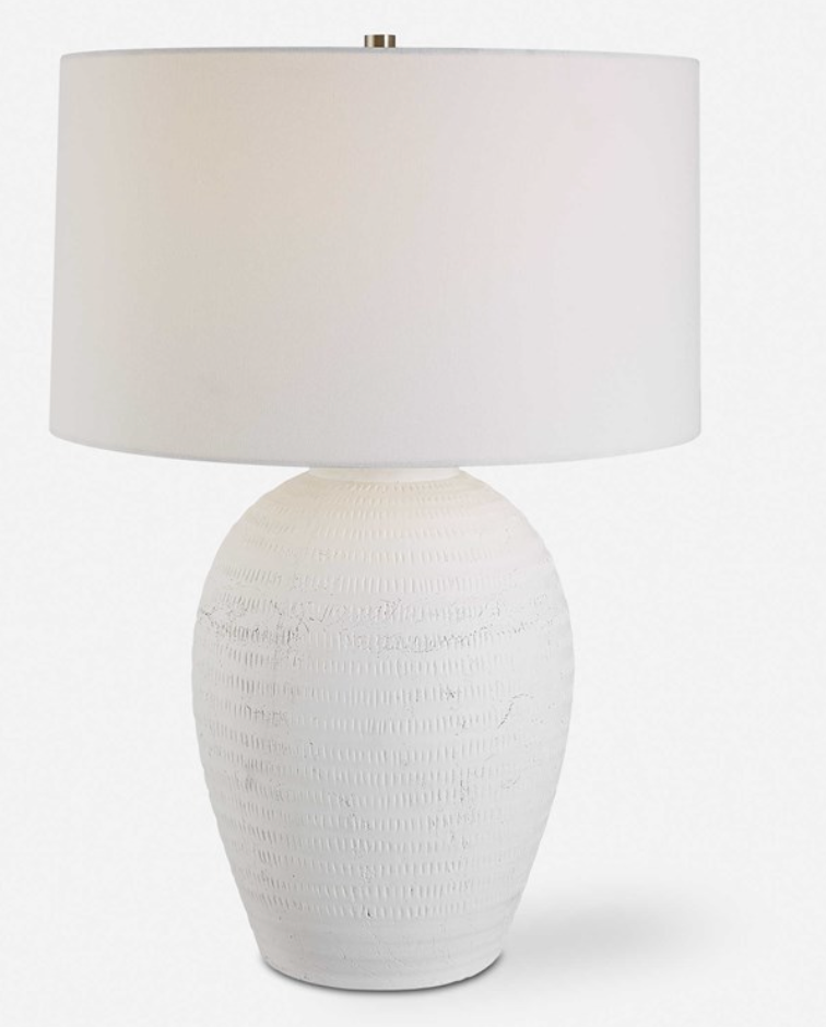 Chalk White, hand carved textured lamp