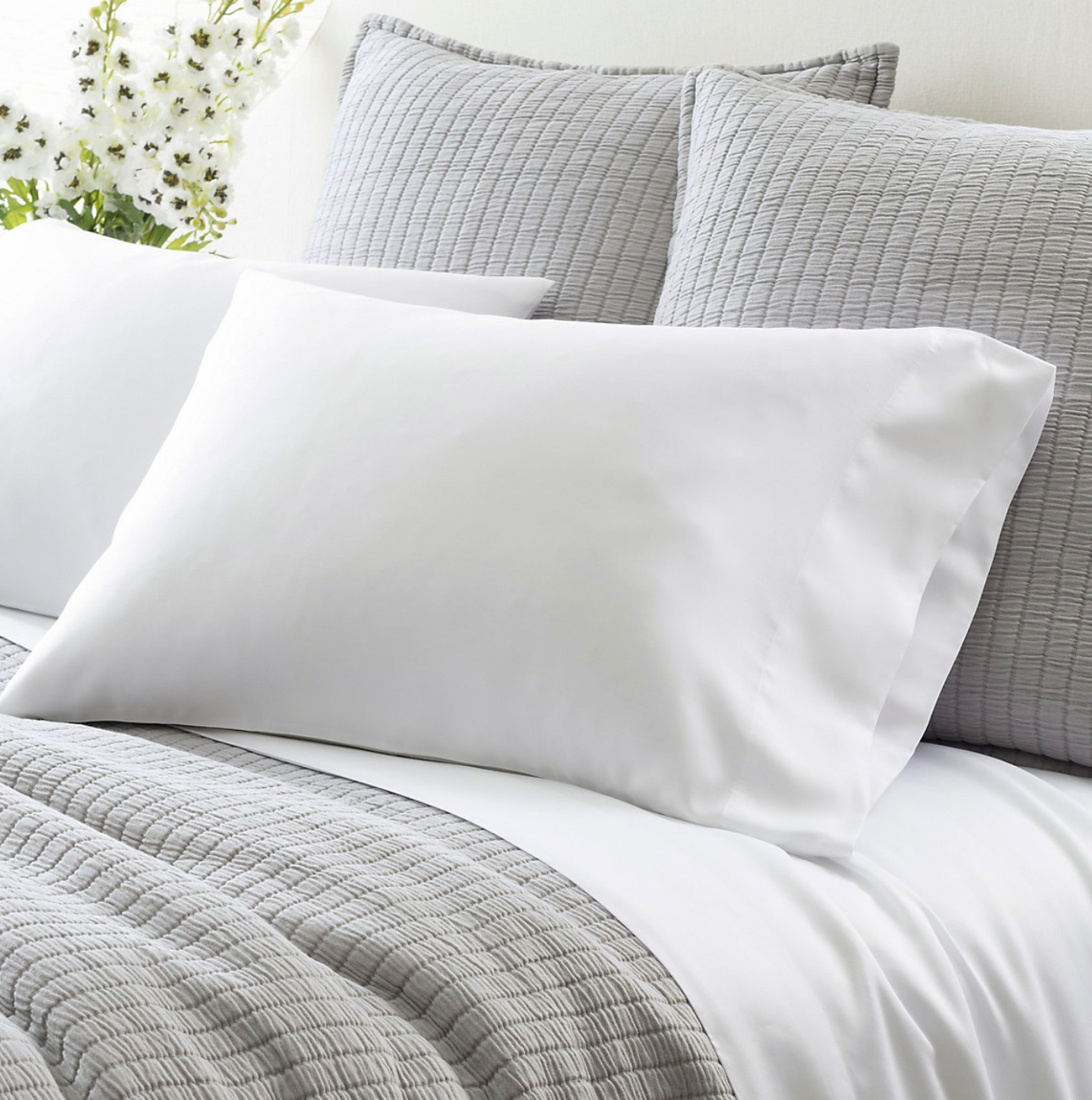 Silken Solid White Pillowcases, Pair