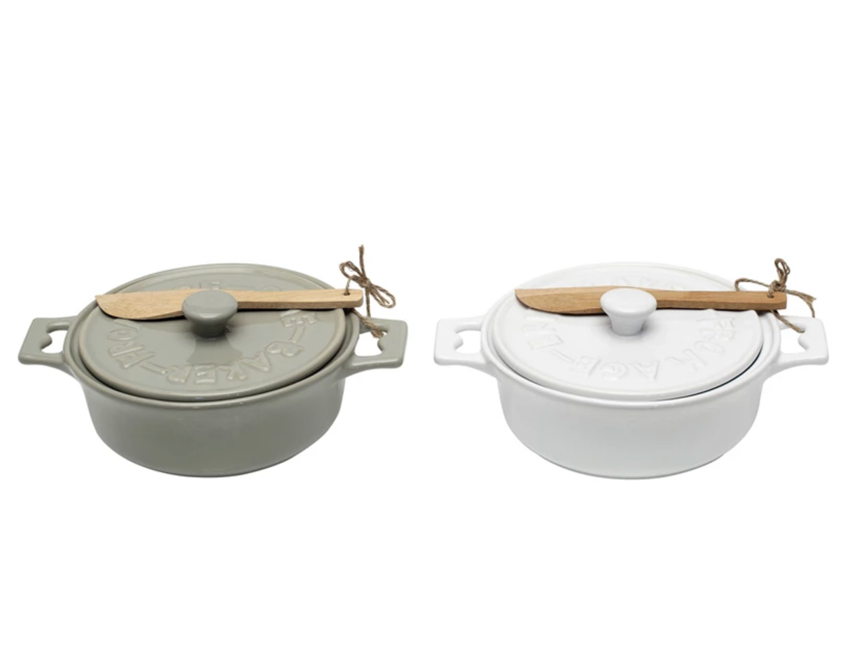 Brie Baker with Lid and Spreader, S/2