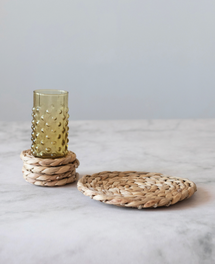 Hand-Woven Hyacinth Trivet & Coasters, S/5