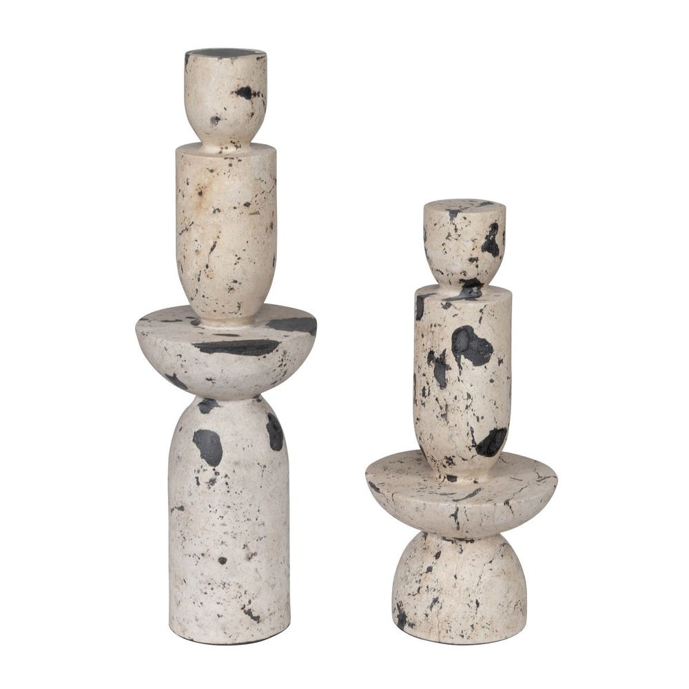 White & Black Limestone Tower Sculpures, S/2