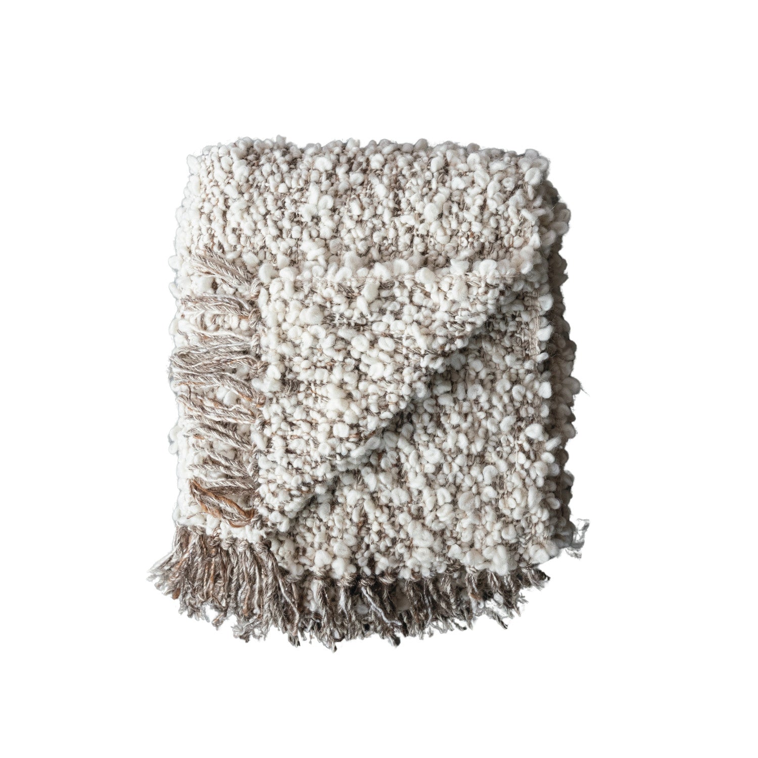 Woven Wool Blend Shag Throw w/ Fringe