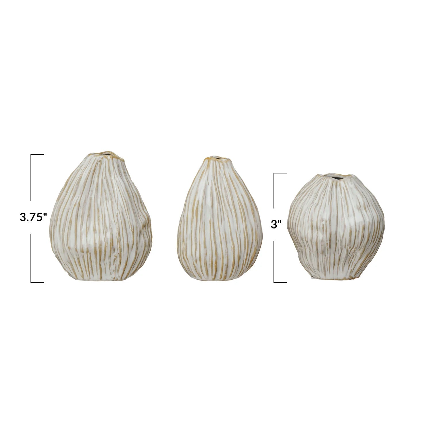Stoneware Pleated Organic Shaped Vases, Set of 3