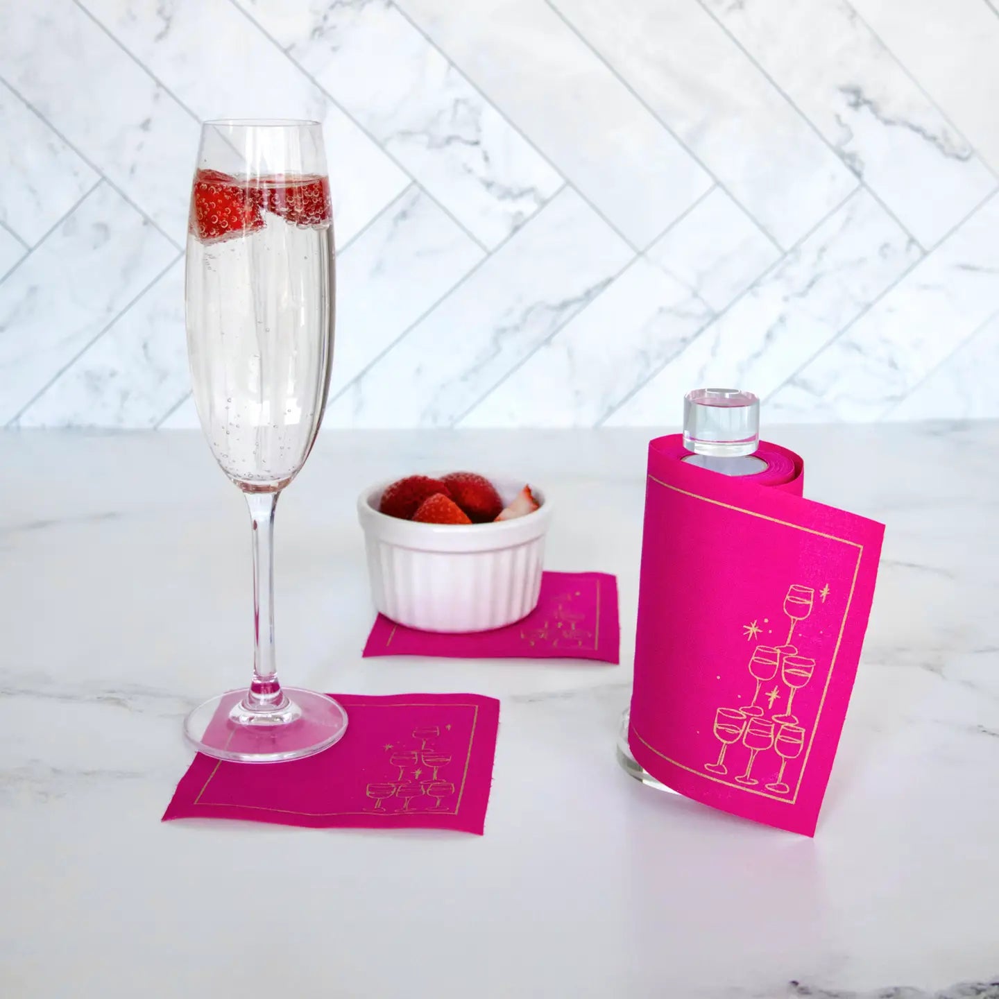Golden Bubbles Cocktail Napkins Gold Border