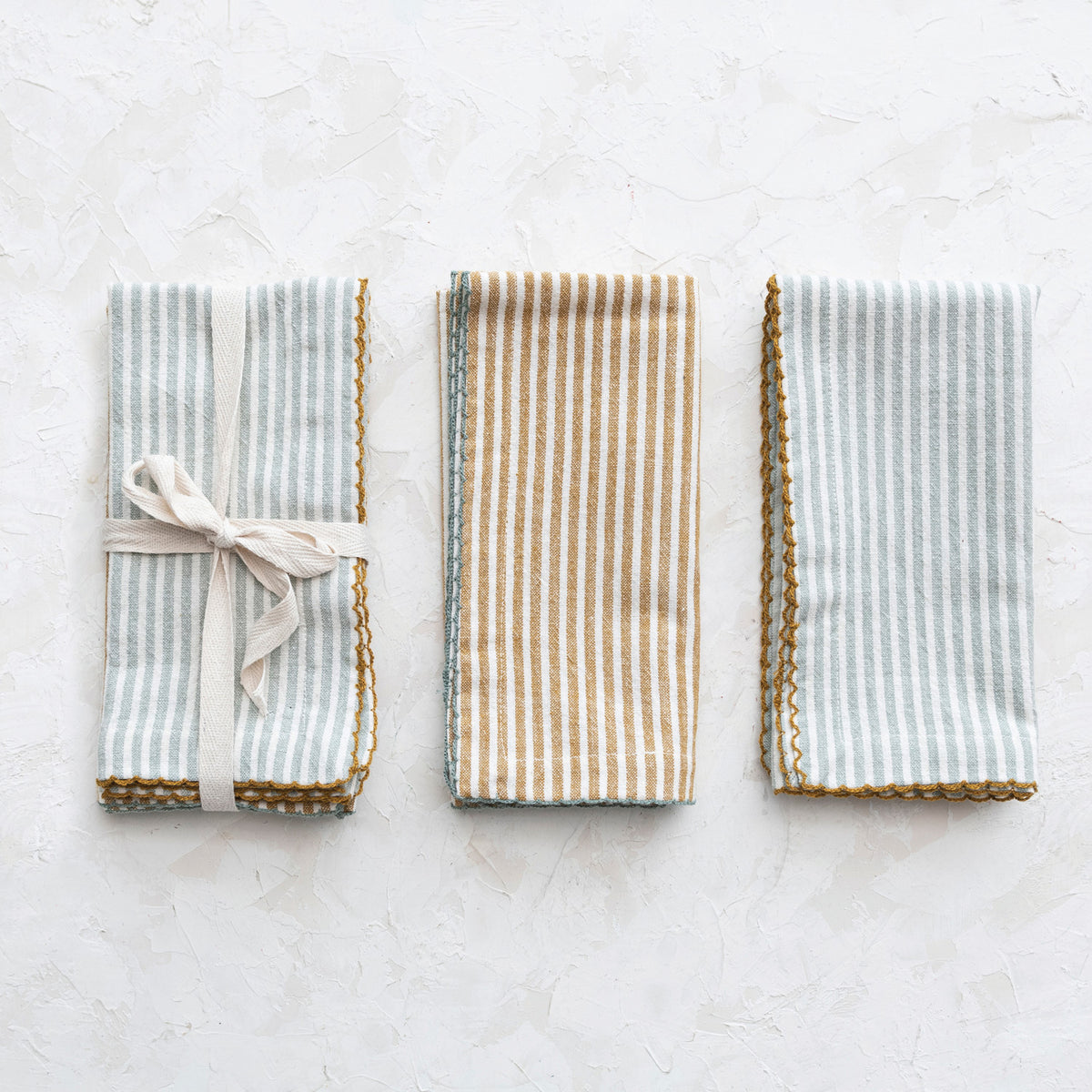 Cotton Napkins w/ Stripes, 2 Colors, Set/ 4