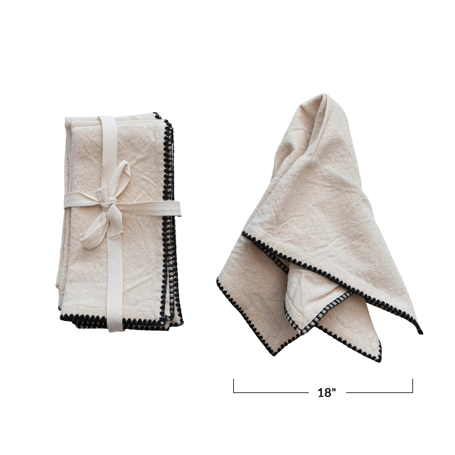 Cotton Napkins w/ Black Edge Stitching, Set of 4