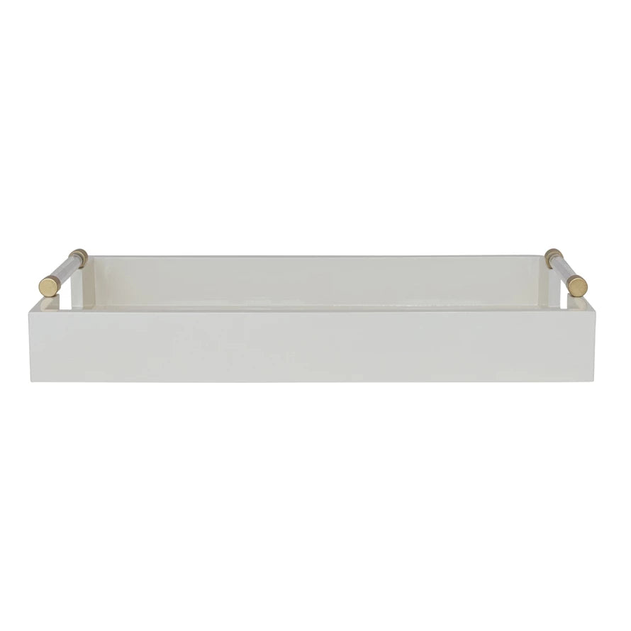 Cream Lacquered Tray w/ Acrylic & Gold Metal Handles