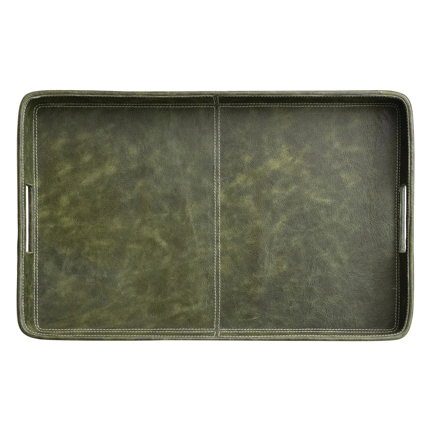 Olive Leather Decorative Tray with Handles