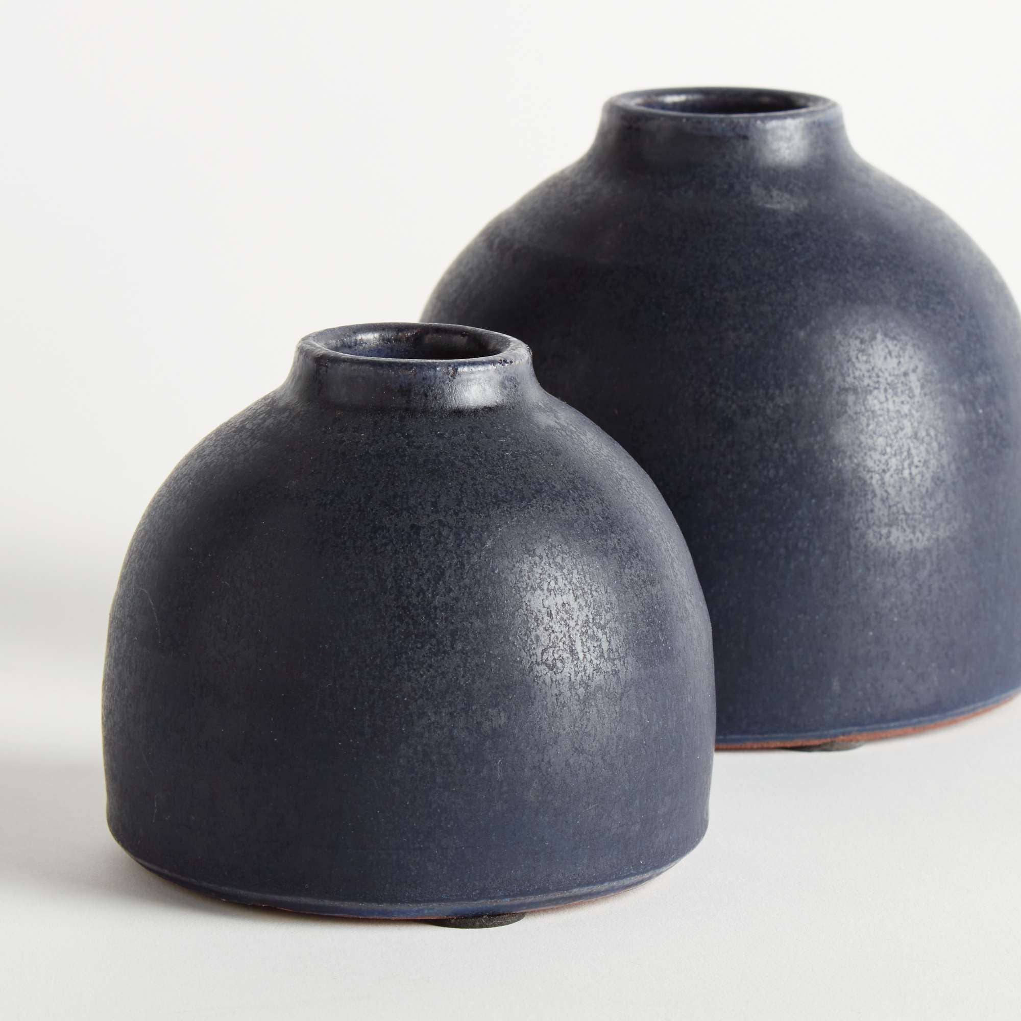 Handcrafted Navy Terracotta Bud Vases, S/2