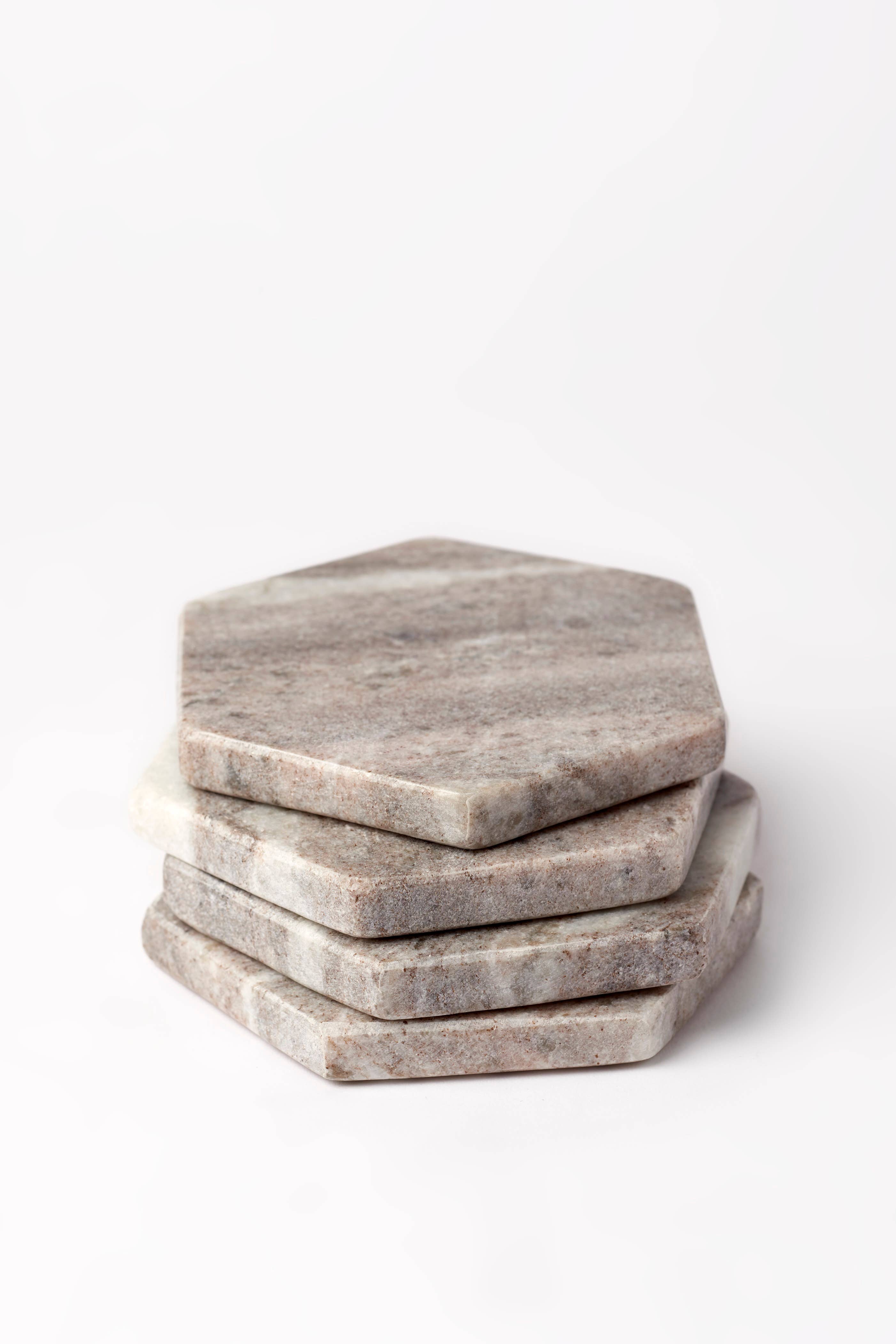 Brown Marble Hexagonal Coasters, S/4