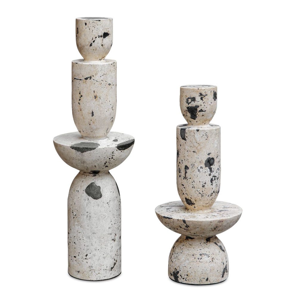 White & Black Limestone Tower Sculpures, S/2