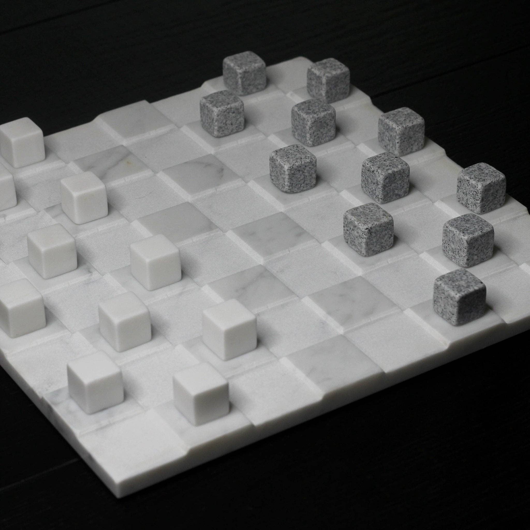 White Carrara Marble Checkers Set