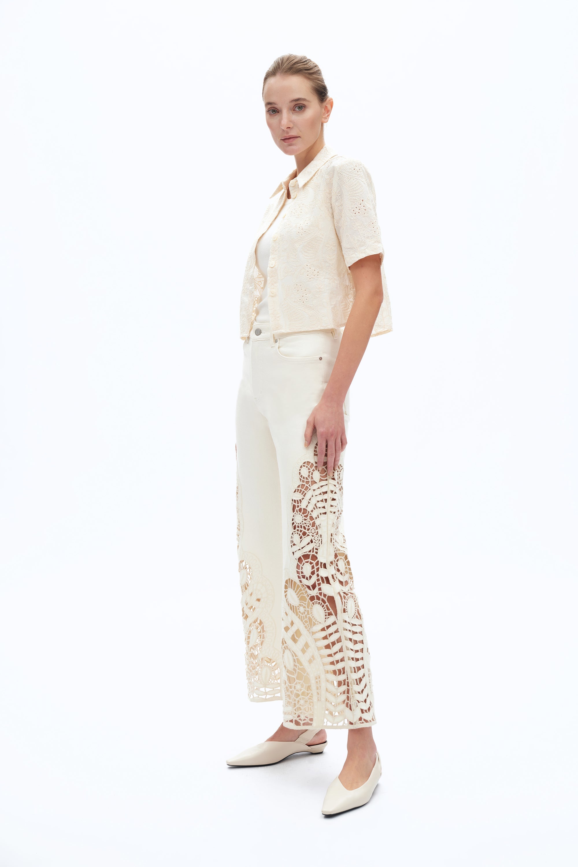 High Rise Lace Wide Leg