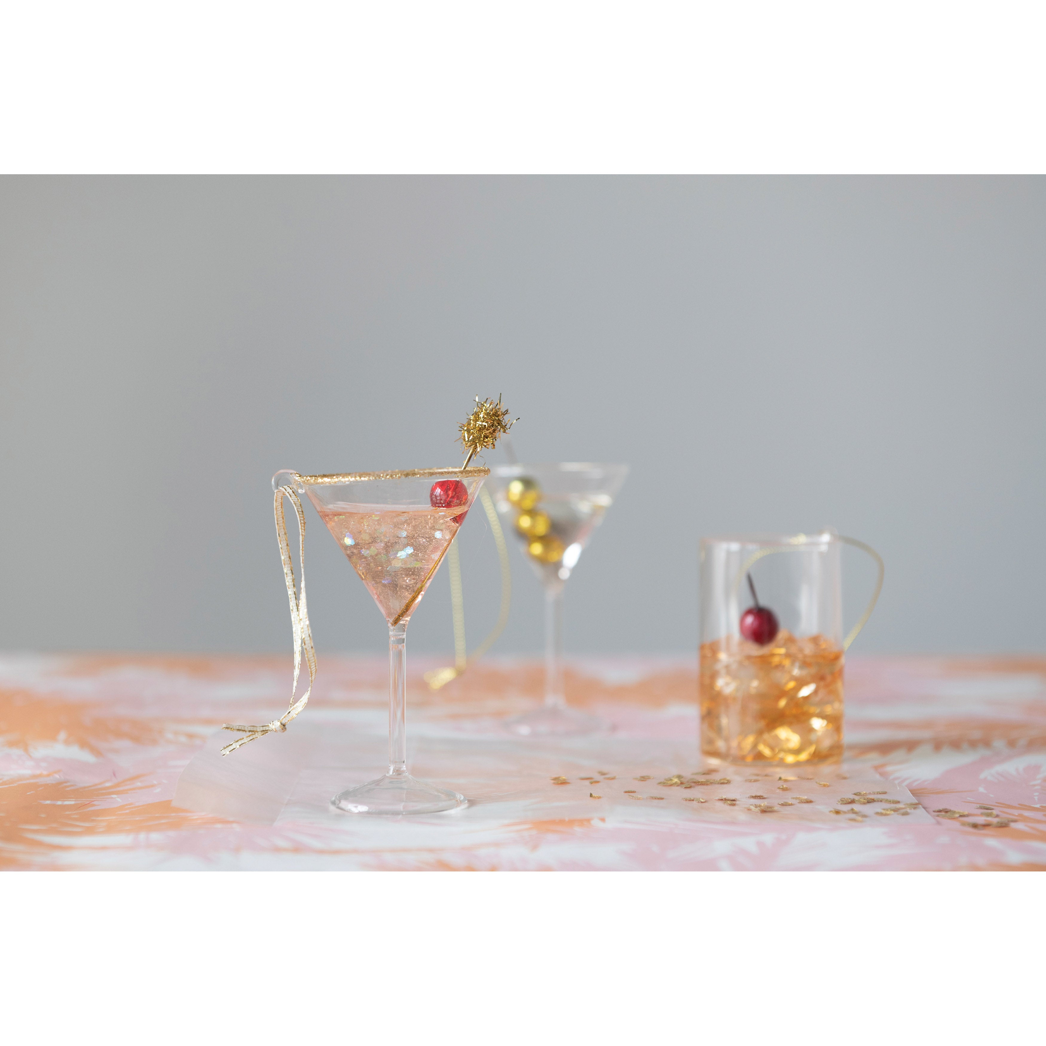 Glass Cocktail Ornament, 3"
