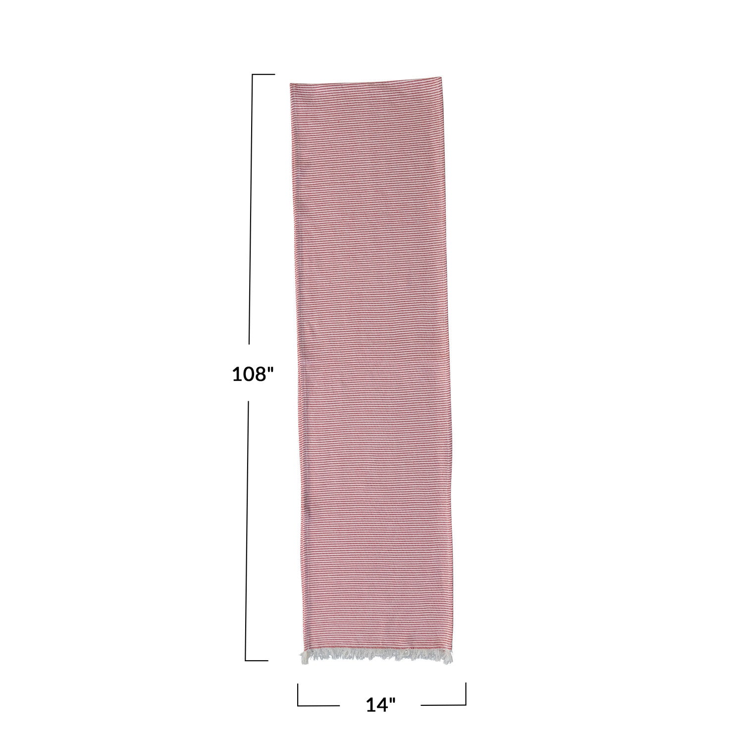 Woven Cotton Table Runner w/ Red & White Stripes, Fringe Edge