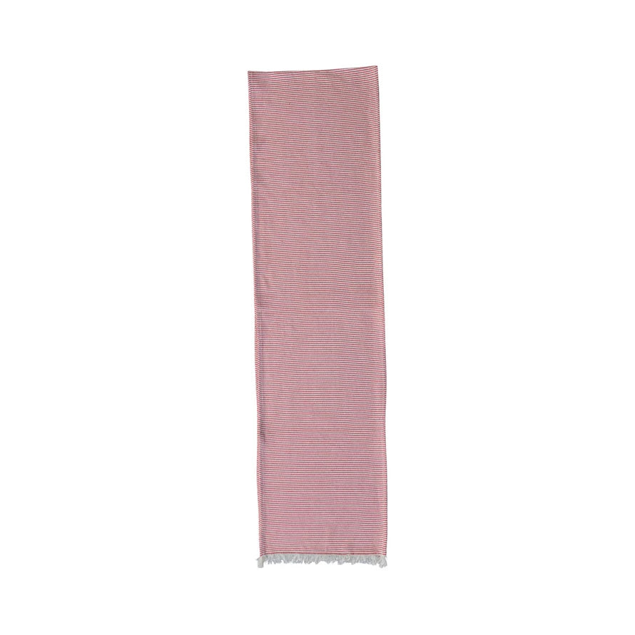 Woven Cotton Table Runner w/ Red & White Stripes, Fringe Edge