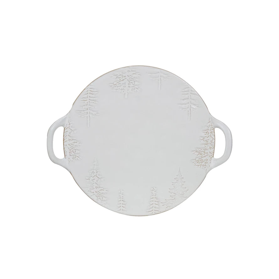Trees Debossed Stoneware Platter w/Handles