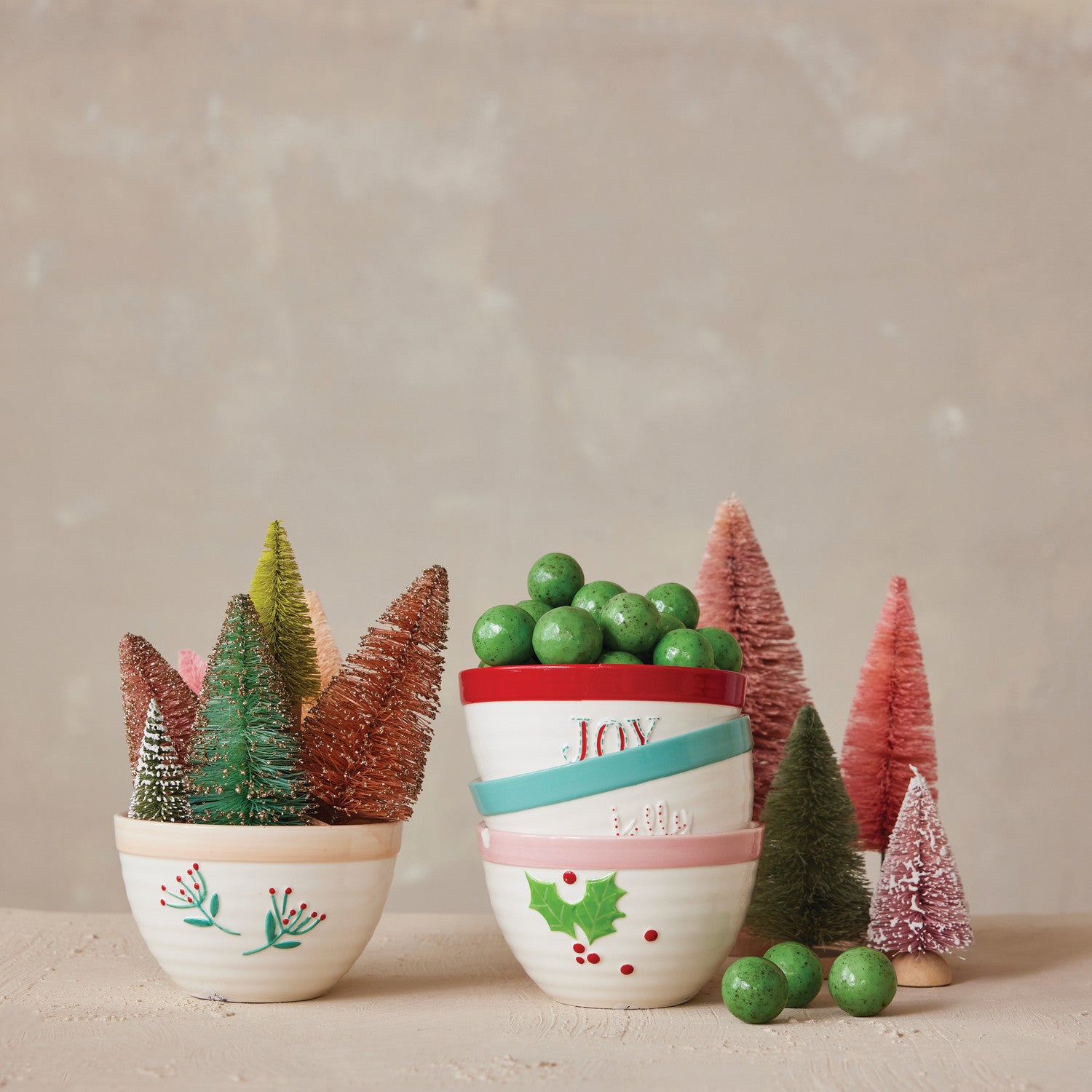 Holiday Stoneware Bowl w/ Word/Botanicals, 4 Styles