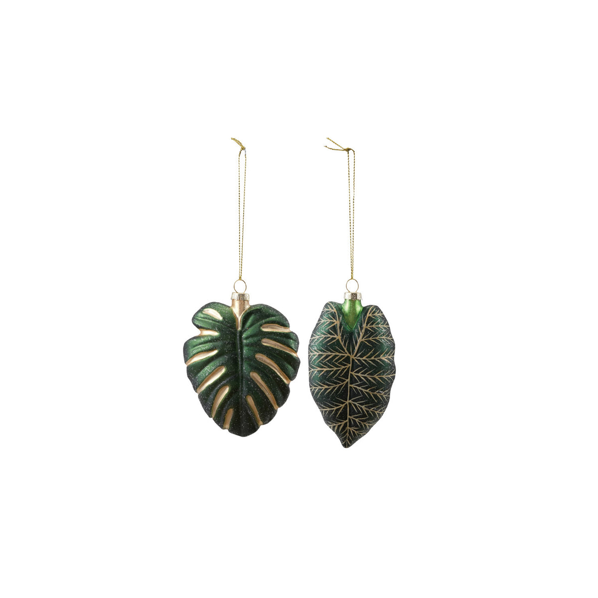 Hand-Painted Tropical Leaf Shaped Glass Ornament