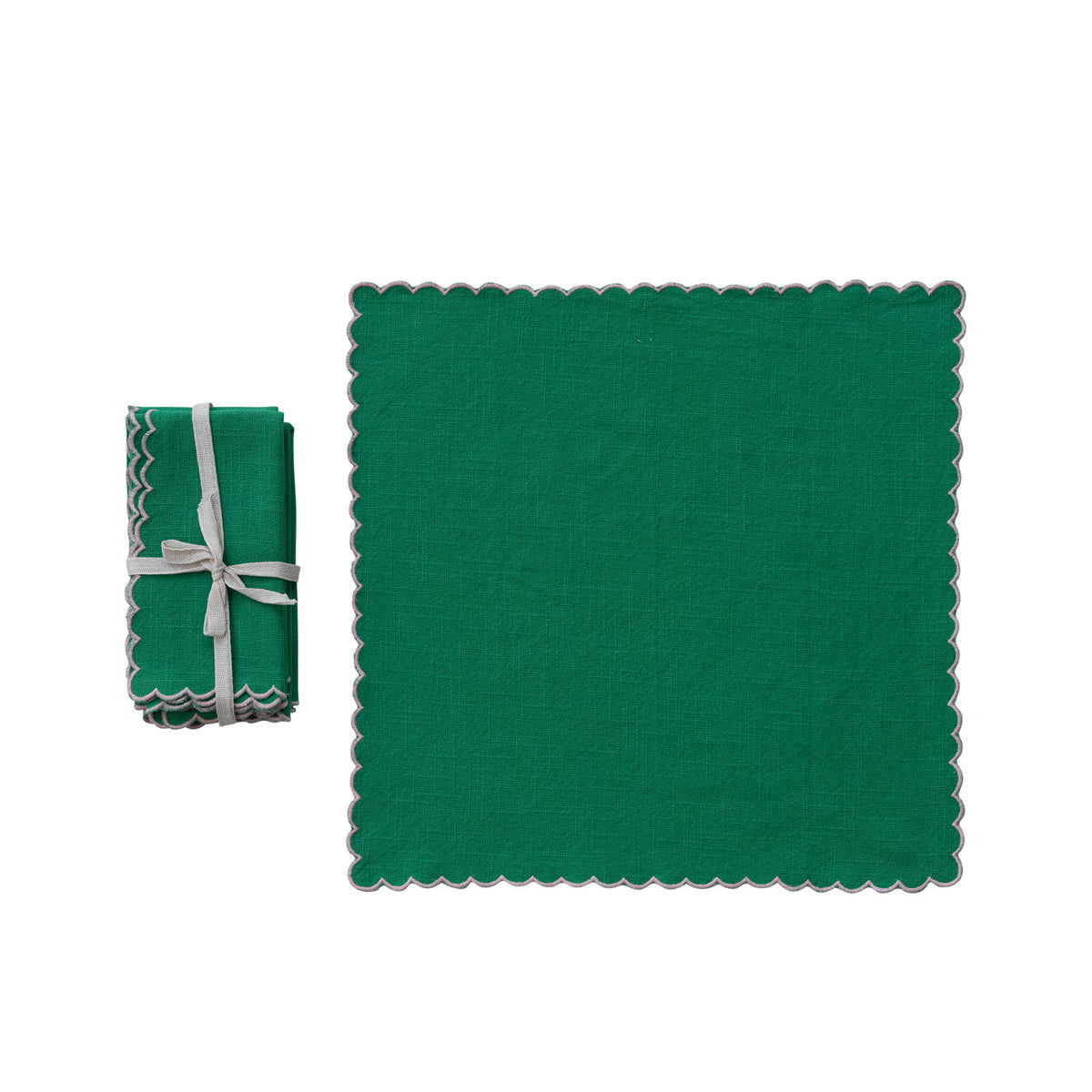 Cotton Scalloped Napkins w/ contrast stitched edges, S/4
