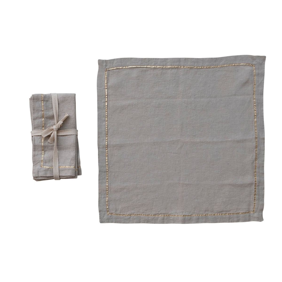 Metallic Gold Embroidered Linen Napkin, S/4