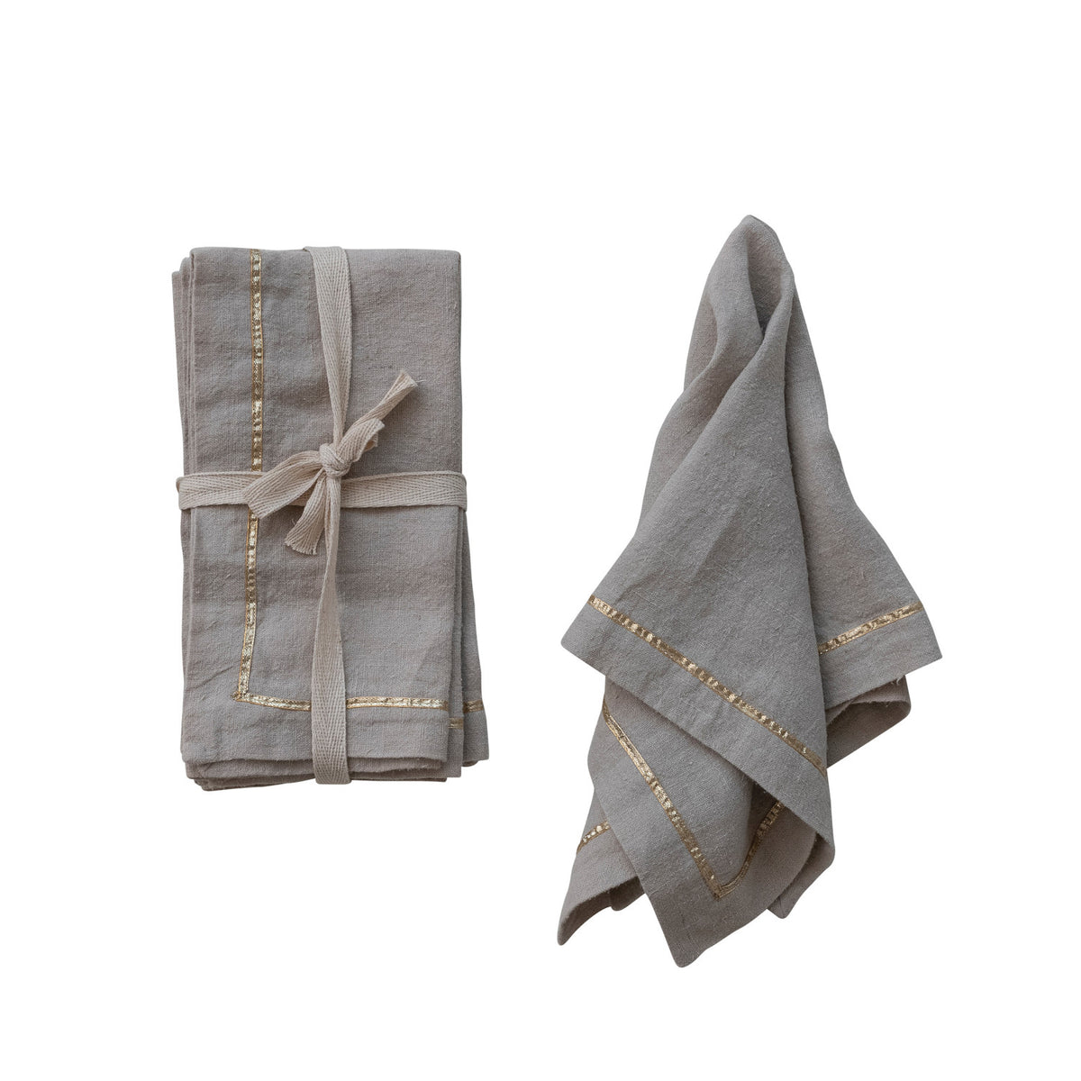 Metallic Gold Embroidered Linen Napkin, S/4