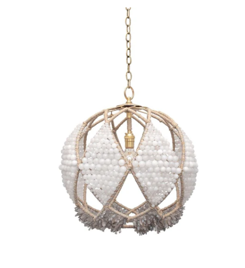 Chunky Beaded Chandelier White milk beads/quartz/nickel - Blu Home