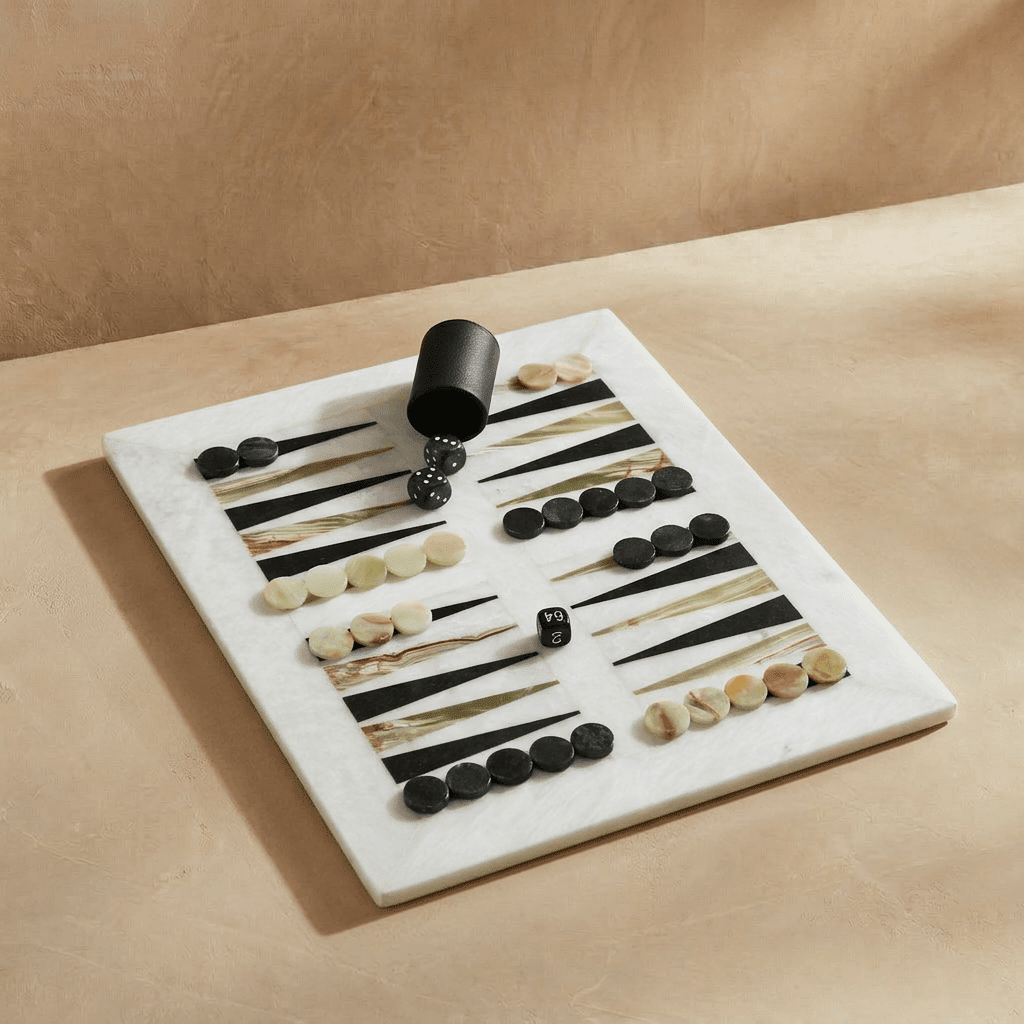 Green Onyx & Black Marble Backgammon Set