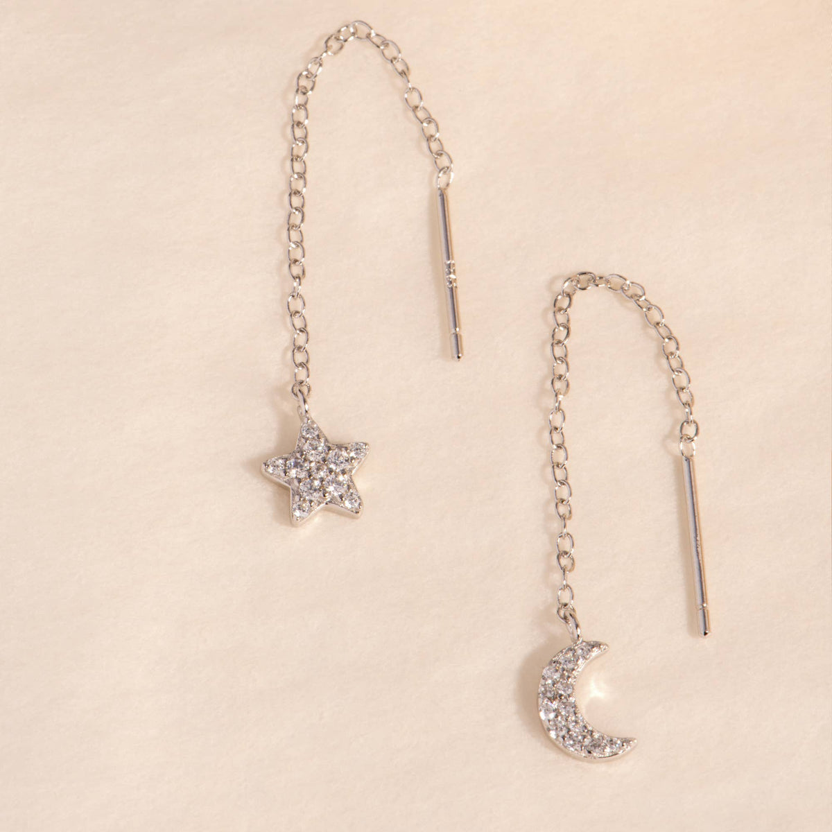 Pave Moon and Star Threader Earrings