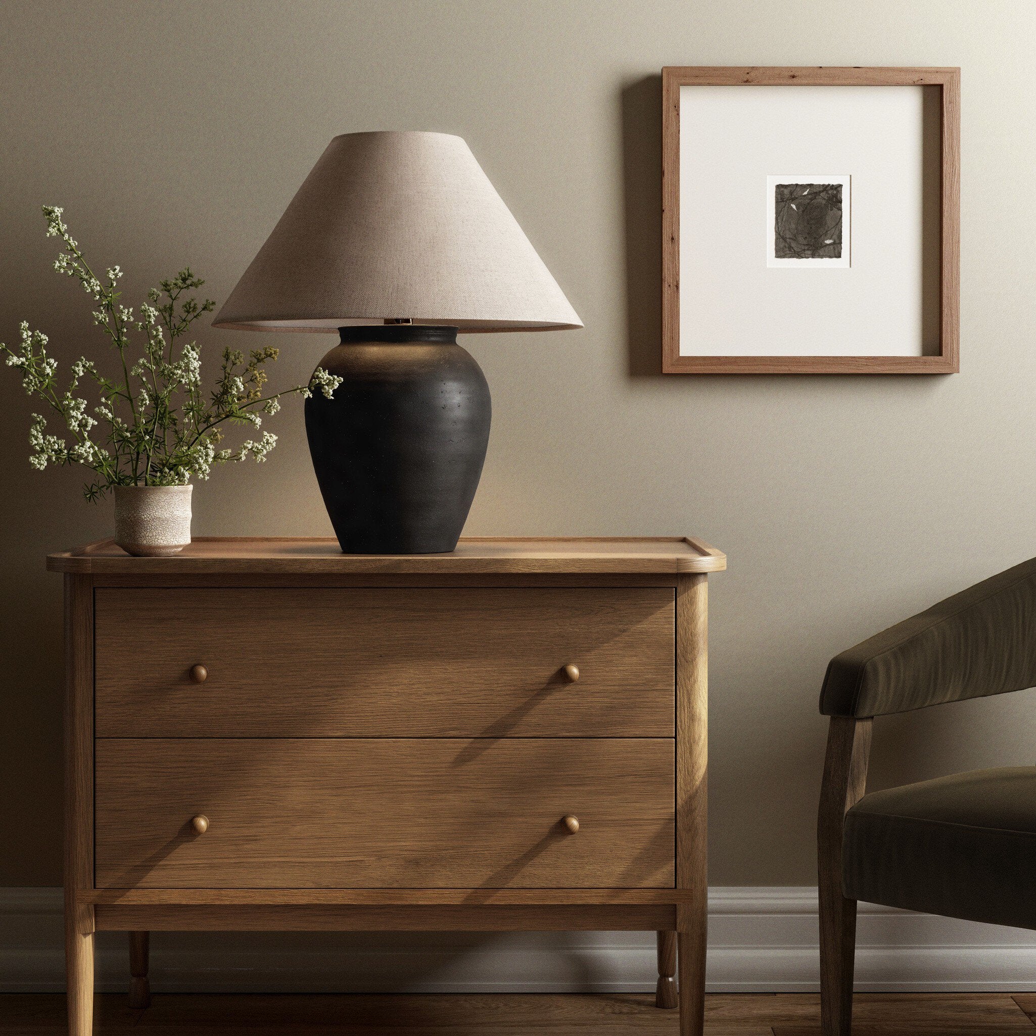 Aged Black Terracotta Table Lamp