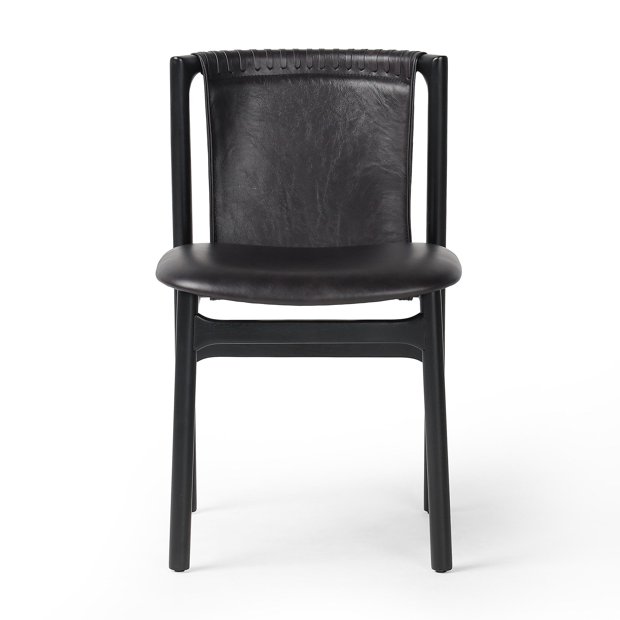 Distressed Top-Grain Black Leather Dining Chair