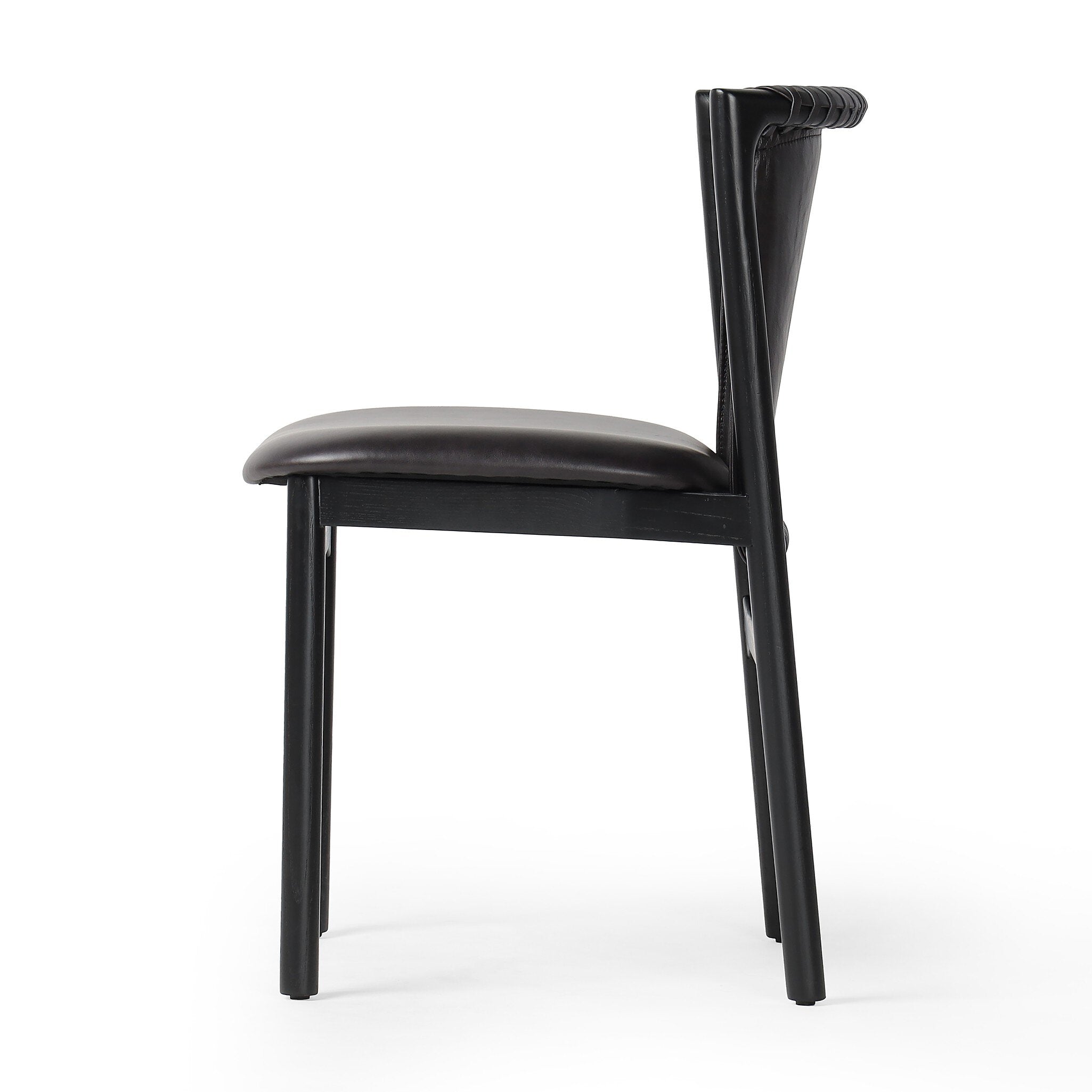 Distressed Top-Grain Black Leather Dining Chair
